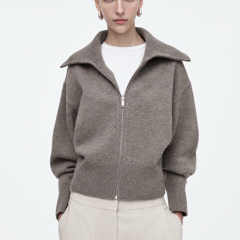 COS WAISTED KNITTED WOOL BOMBER JACKET